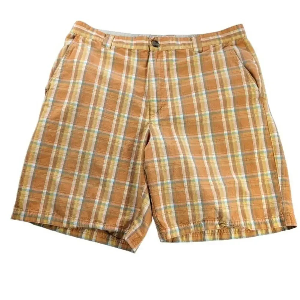 Columbia Shorts Mens 38 Orange Plaid Golf Outdoors Hiking Preppy Active READ